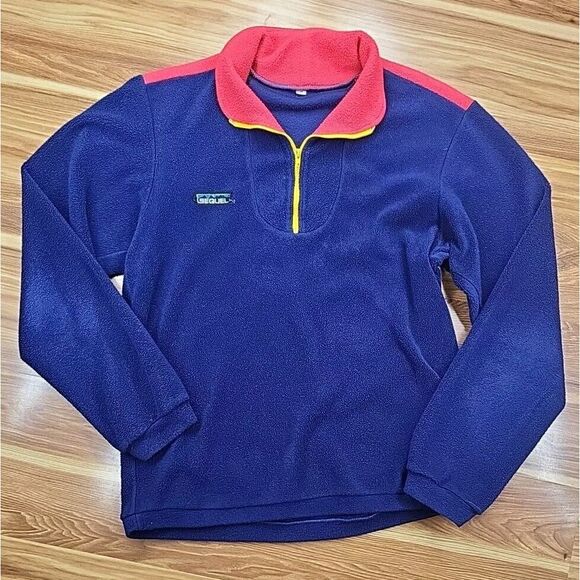 Sequel Other - Vintage 90s Sequel Fleece Sweatshirt Color Block Size Small Navy Blue Red USA